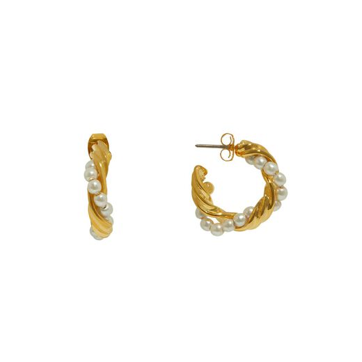 Mini faux pearl twist hoop earrings